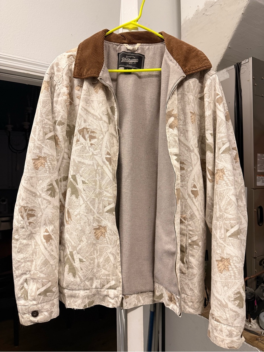 Lightweight Beige Camouflage Shirt Jacket with Brown Corduroy Collar